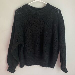 Old Navy Sweater Women's Black Pullover Open Chinky Knit Cable Crew